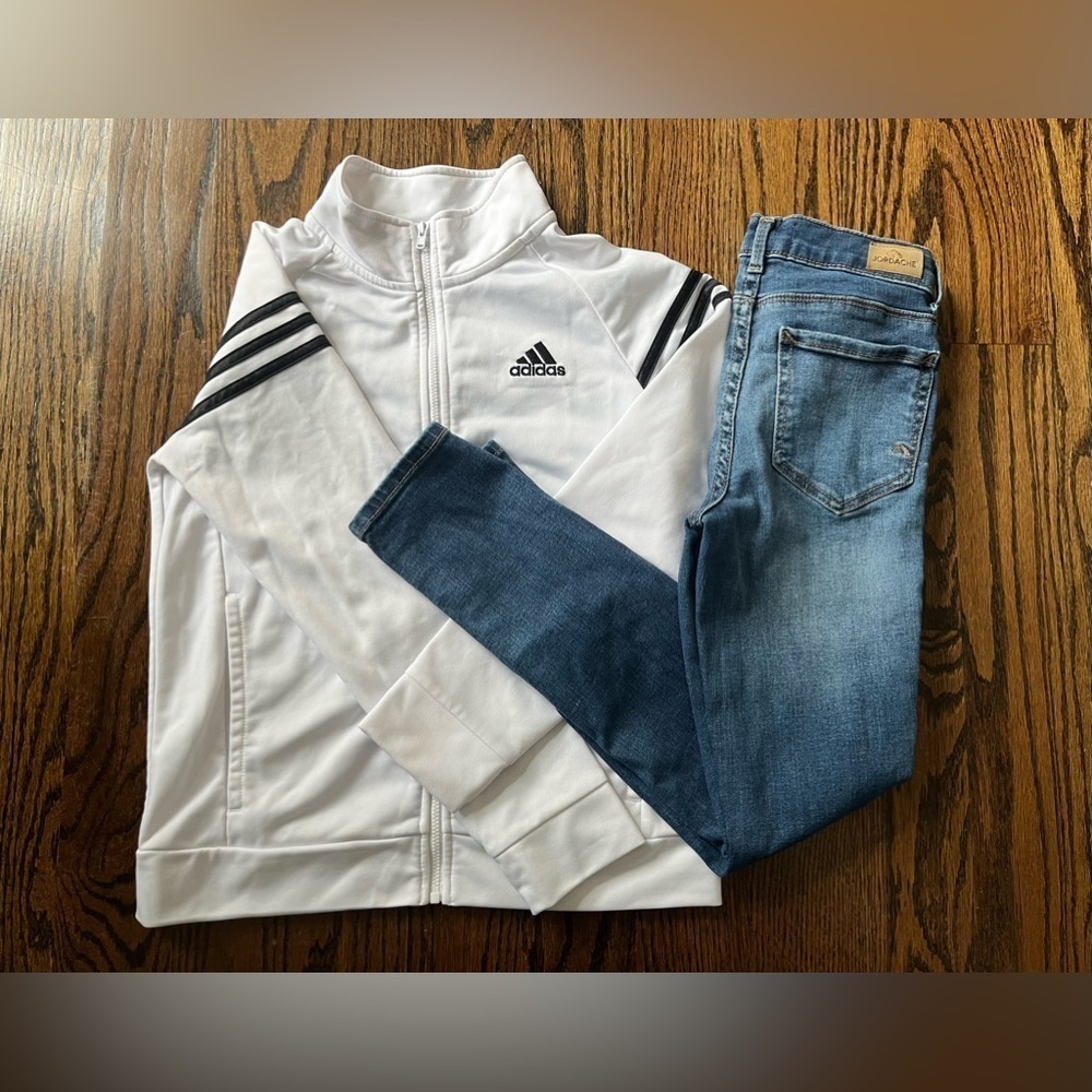 Adidas / Jordache bundle of 2 items girls Sz. 12/14 jacket jeans white blue